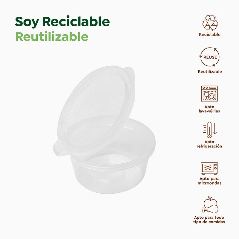 Salsera Plástico PP Reutilizable Tapa Bisagra 30 cc Transparente (12 uds)