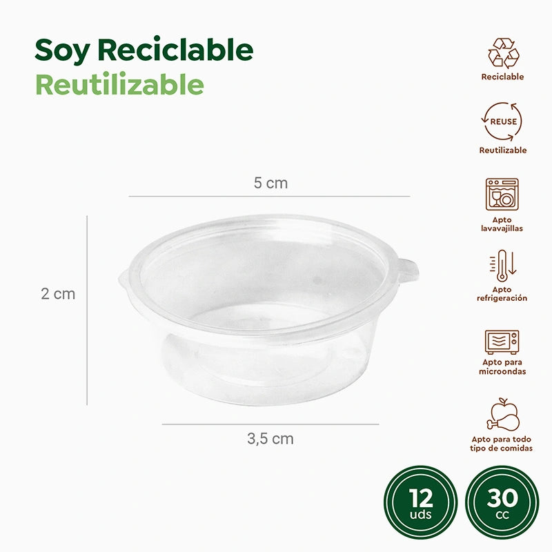 Salsera Plástico PP Reutilizable Tapa Bisagra 30 cc Transparente (576 uds)