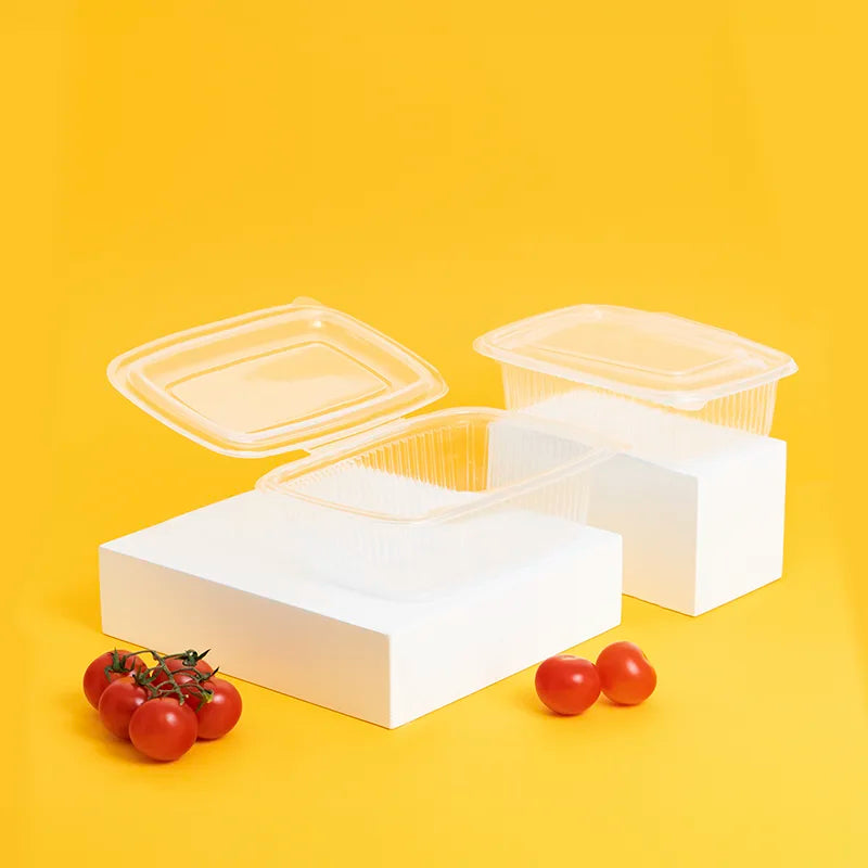 Envase Rectangular Plástico PP Reutilizable Tapa Bisagra 600 cc Transparente (72 uds)