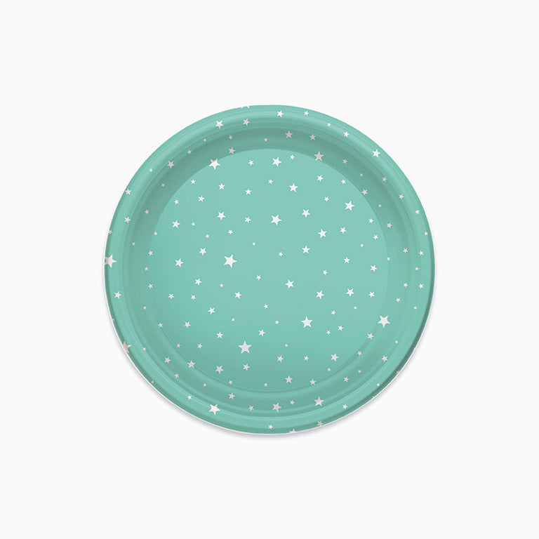 Plato Plástico Llano Redondo Estrellas Ø 23 cm Verde Menta
