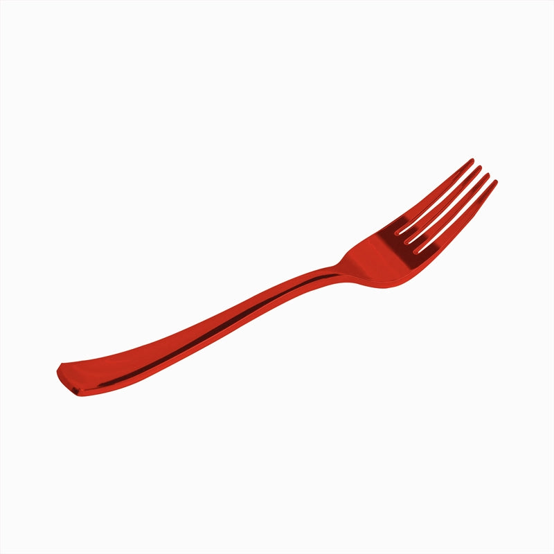 Tenedor Plástico PS Reutilizable Premium Metalizado 18.5 cm Rojo (6 uds)