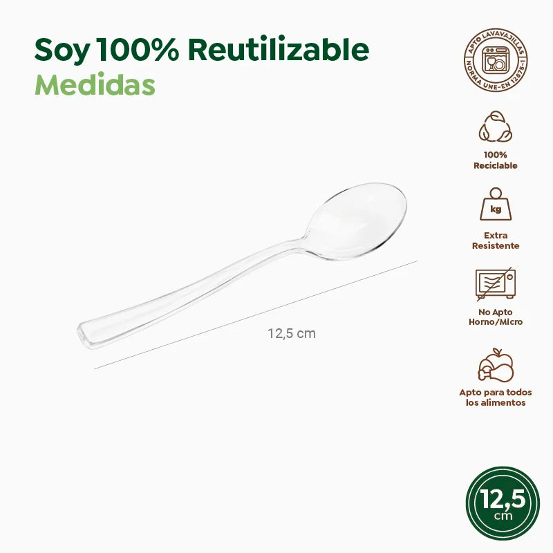 Cucharita Mini Plástico Reutilizable PS 10.7 cm Transparente Premium (50 uds)