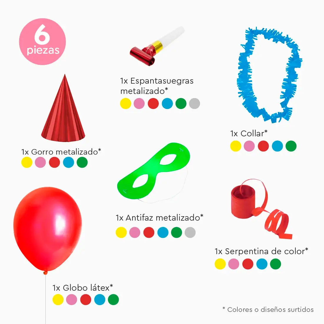 Bolsa de Cotillón Crush Nochevieja 6 Piezas (100 uds)