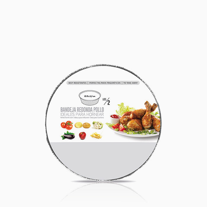 Bandeja Redonda Aluminio Ø 21 x 5.7 cm con Tapa Pollo Asado (72 uds)