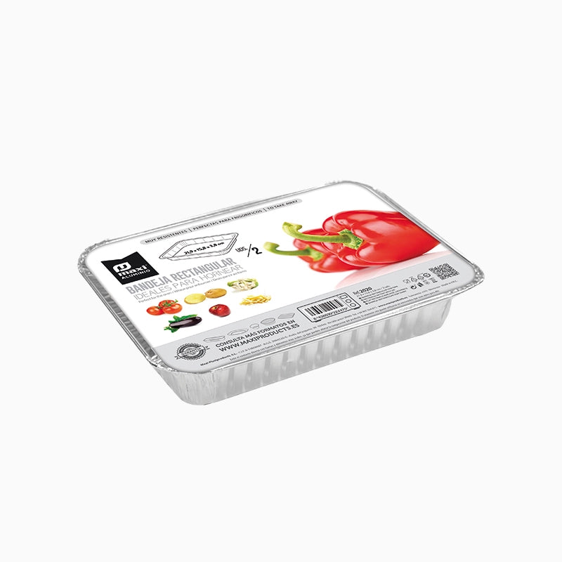 Bandeja Aluminio Tapa Rectangular 21,9 x 15,8 x 3,8 cm 96 uds