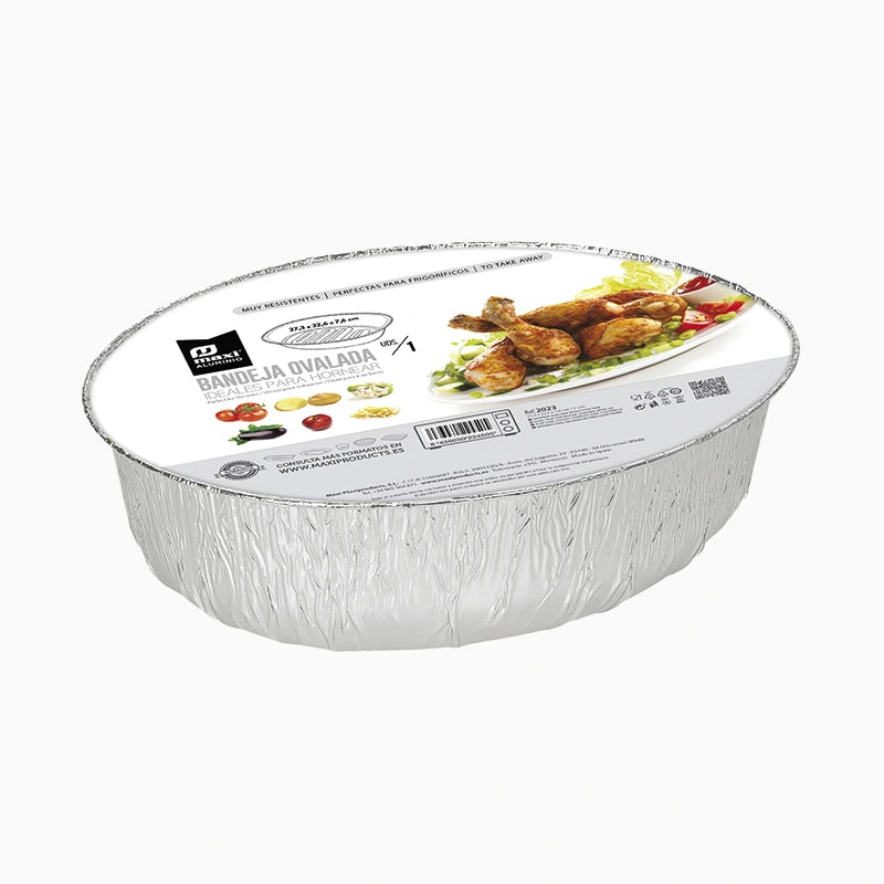 Bandeja Aluminio Con Tapa Ovalada 27,3 x 22,6 x 7,6 cm / Caja 36 uds