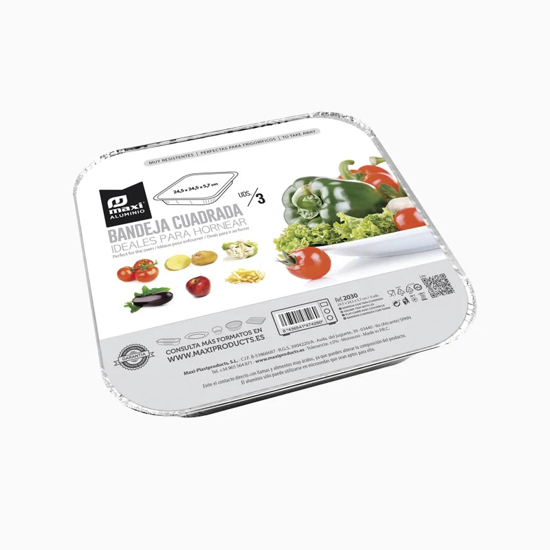 Bandeja Cuadrada Aluminio 24.5 x 24.5 x 5.7 cm con Tapa (60 uds)