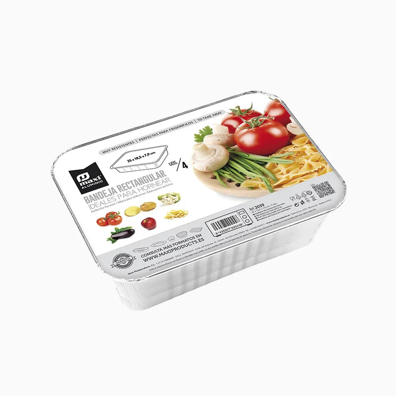 Bandeja Rectangular Aluminio 25 x 18.5 x 7.9 cm con Tapa (80 uds)