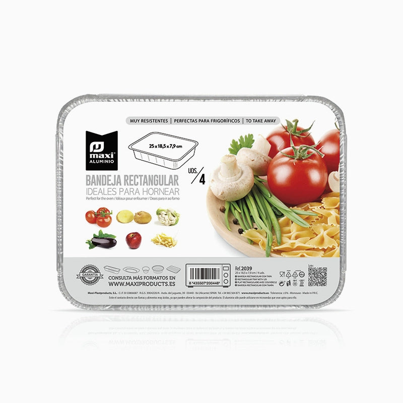 Bandeja Aluminio Tapa Rectangular 25 x 18.5 x 7.9 cm