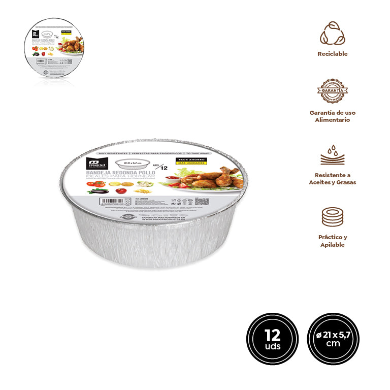 Bandeja Aluminio Tapa Redonda Ø21 x 5,7 cm / Pack 12 uds