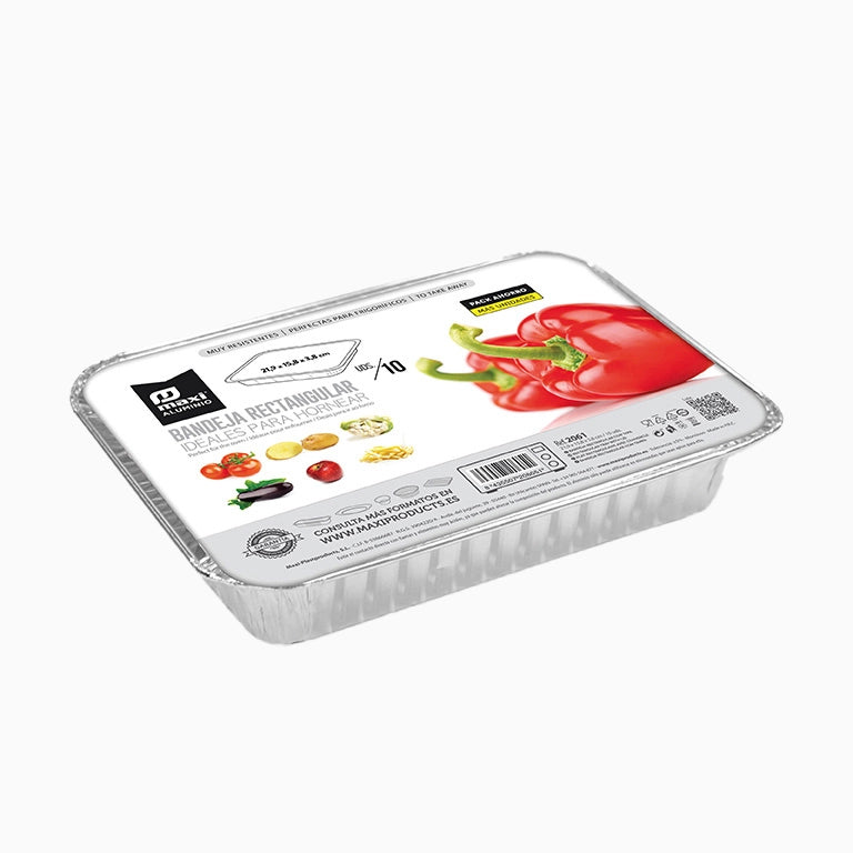Bandeja Aluminio Tapa Rectangular 21,9 x 15,8 x 3,8 cm 200 uds