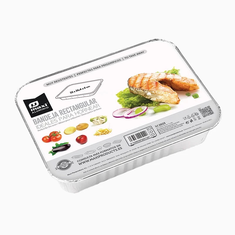 Bandeja Rectangular Aluminio 32 x 26.4 x 6 cm con Tapa (144 uds)