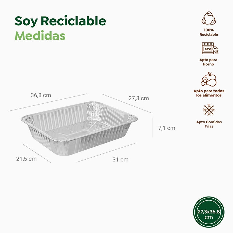Bandeja Rectangular Aluminio 36.8 x 27.3 x 7.1 cm (48 uds)