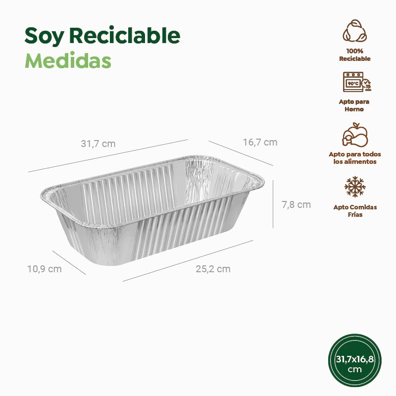 Bandeja Rectangular Aluminio Grande 31,7 x 16.8 x 7.5 cm (2 uds)