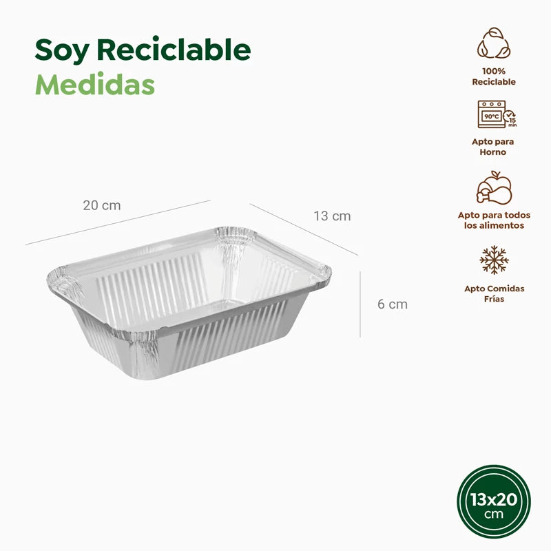 Bandeja Rectangular Aluminio 20.2 x 13.7 x 5.9 cm con Tapa (3 uds)
