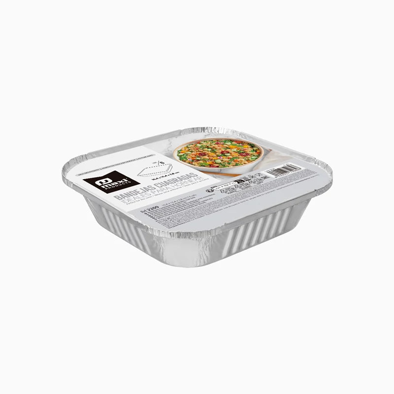 Bandeja Cuadrada Aluminio 16.4 x 16.4 x 3.8 cm con Tapa (6 uds)