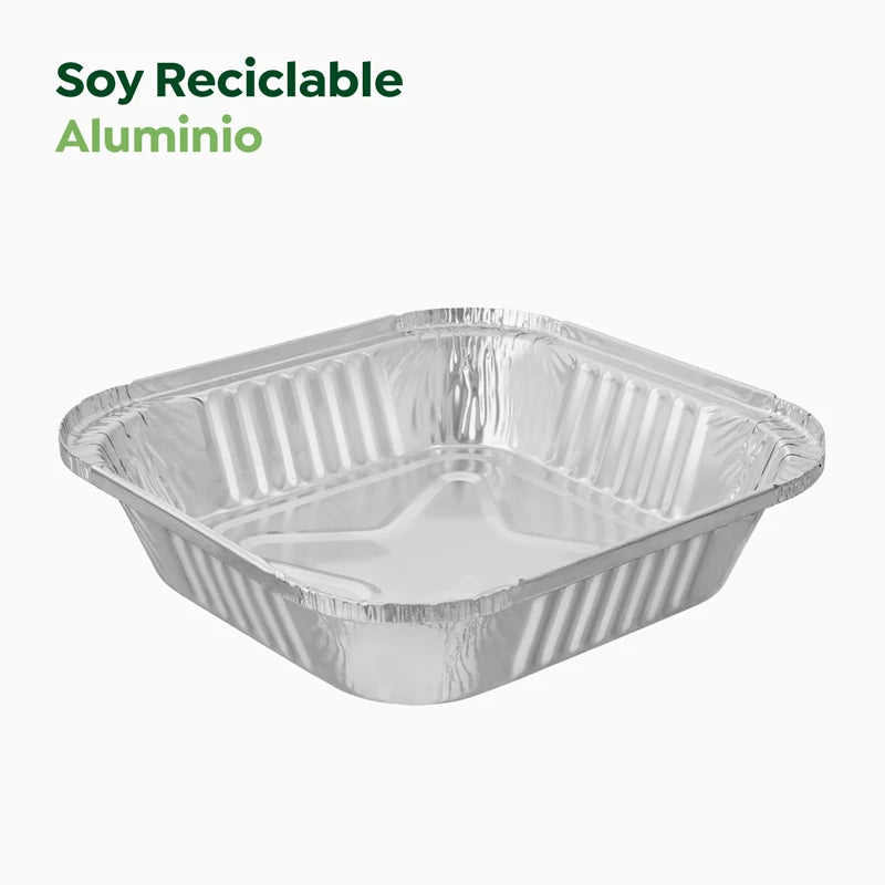 Bandeja Cuadrada Aluminio 16.4 x 16.4 x 3.8 cm con Tapa (6 uds)
