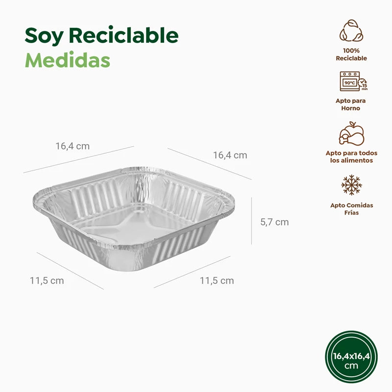 Bandeja Cuadrada Aluminio 16.4 x 16.4 x 3.8 cm con Tapa (288 uds)