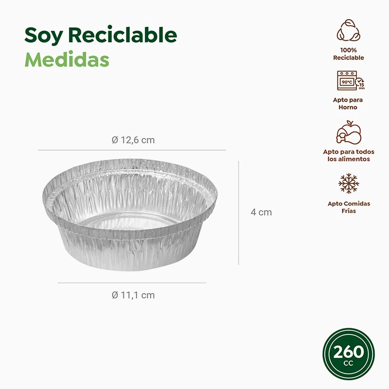 Bandeja Redonda Aluminio Ø 12.6 x 4 cm con Tapa (6 uds)