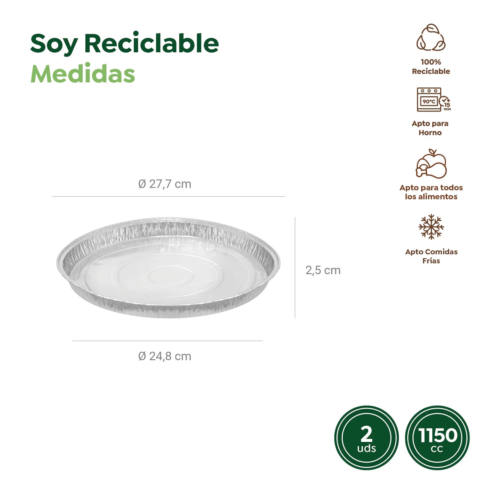 Bandeja Redonda Aluminio Ø 28 x 2.3 cm Pizza (2 uds)