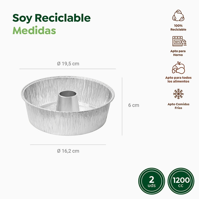 Bandeja Redonda Aluminio Ø 19.5 x 6 cm Tartera Repostería (2 uds)