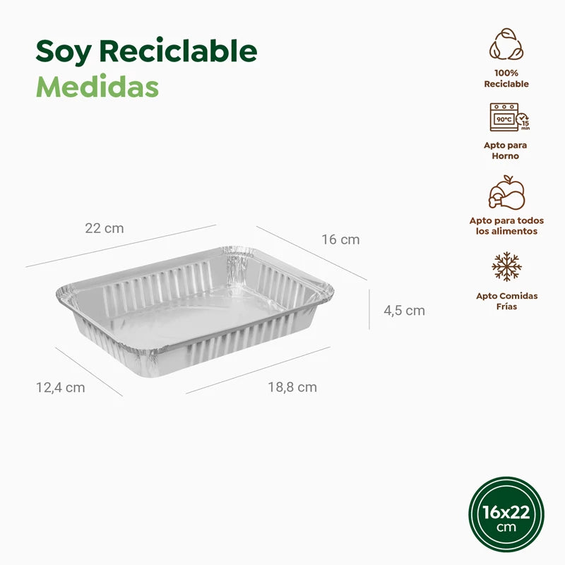 Bandeja Rectangular Aluminio 22 x 16 x 4.5 cm con Tapa (3 uds)