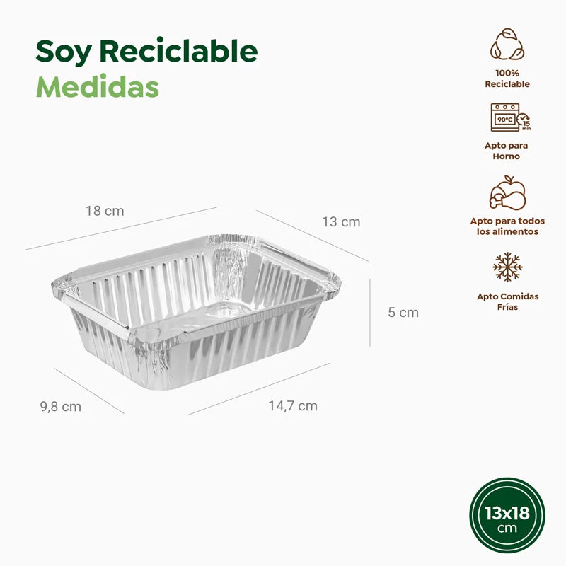 Bandeja Rectangular Aluminio 18.7 x 13.5 x 5.5 cm con Tapa (3 uds)