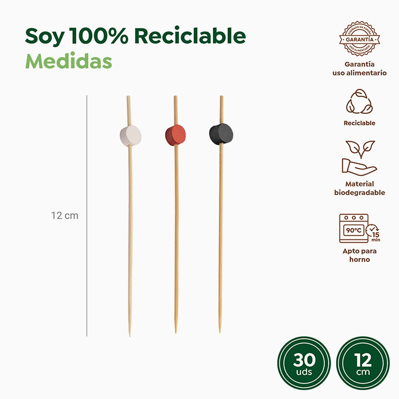 Pincho Bambú Decorativo 12cm Esfera Negro, Rojo y Blanco 30 uds
