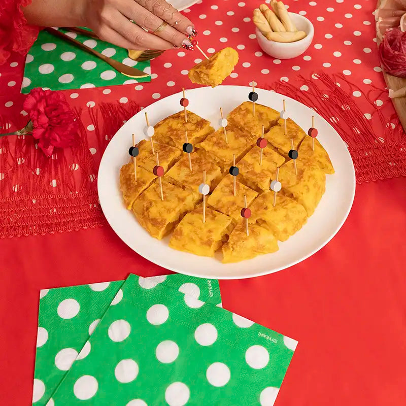 Pincho Bambú Decorativo 12cm Esfera Negro, Rojo y Blanco 1440 uds