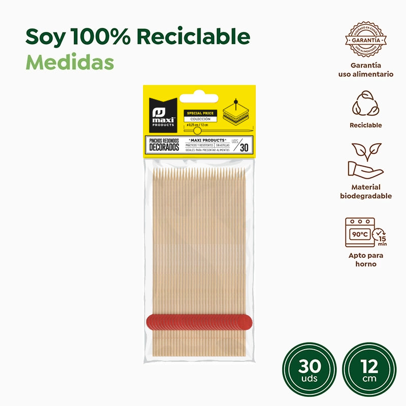 Pincho Bambú Decorativo 12cm Esfera Negro, Rojo y Blanco 30 uds