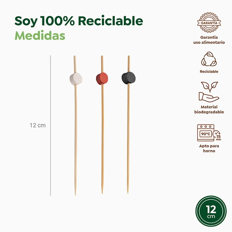 Pincho Bambú Decorativo 12cm Esfera Negro, Rojo y Blanco 1440 uds