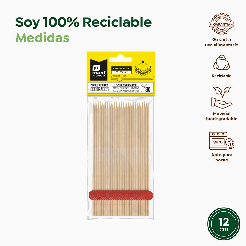 Pincho Bambú Decorativo 12cm Esfera Negro, Rojo y Blanco 1440 uds
