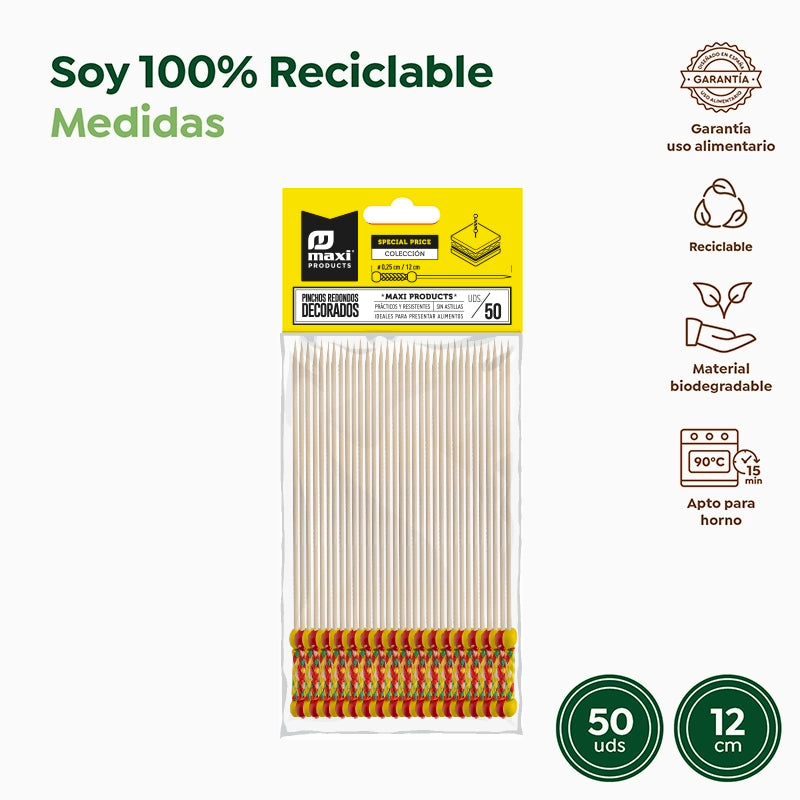 Pincho Bambú Decorativo Trenzado 12cm Rojo y Amarillo 50 uds