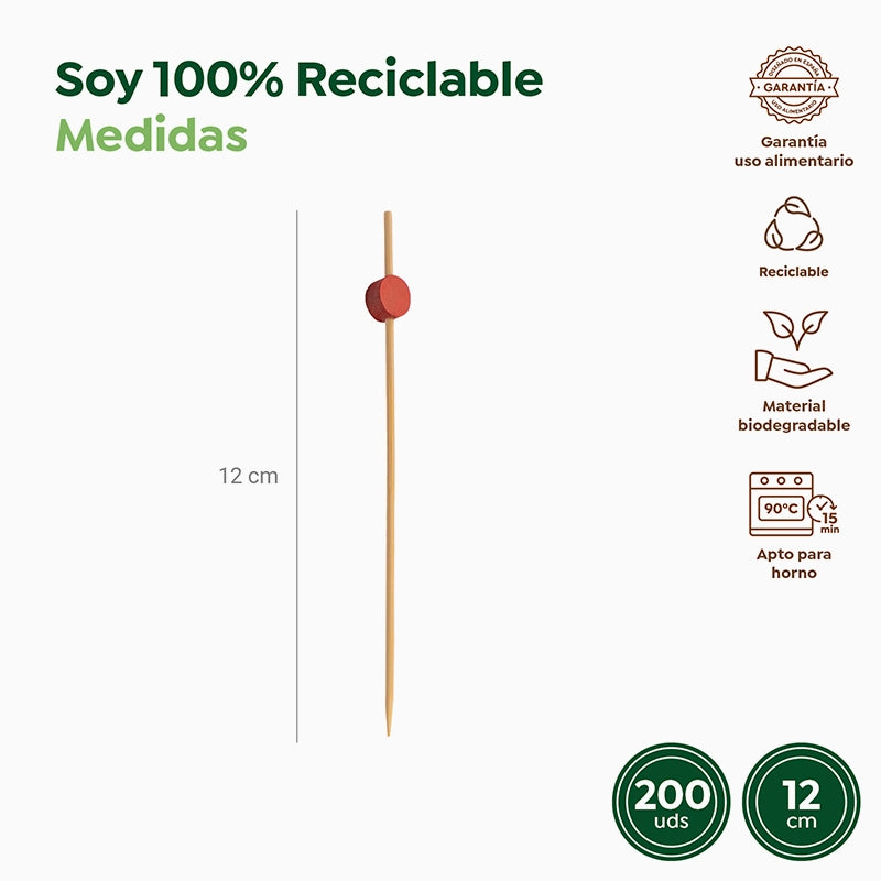 Pincho Bambú Decorativo 12cm Esfera Rojo 200 uds