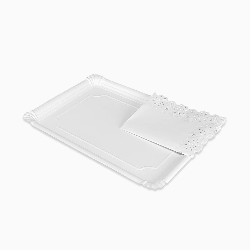 Bandeja Rectangular Cartón con Blonda 25 x 34 cm Blanco (1 ud)