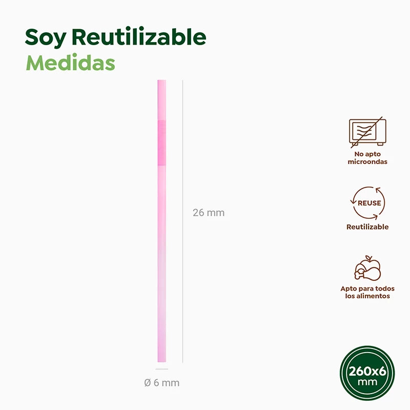 Pajita Extralarga Plástico PP Reutilizable 26 cm Multicolor (25 uds)