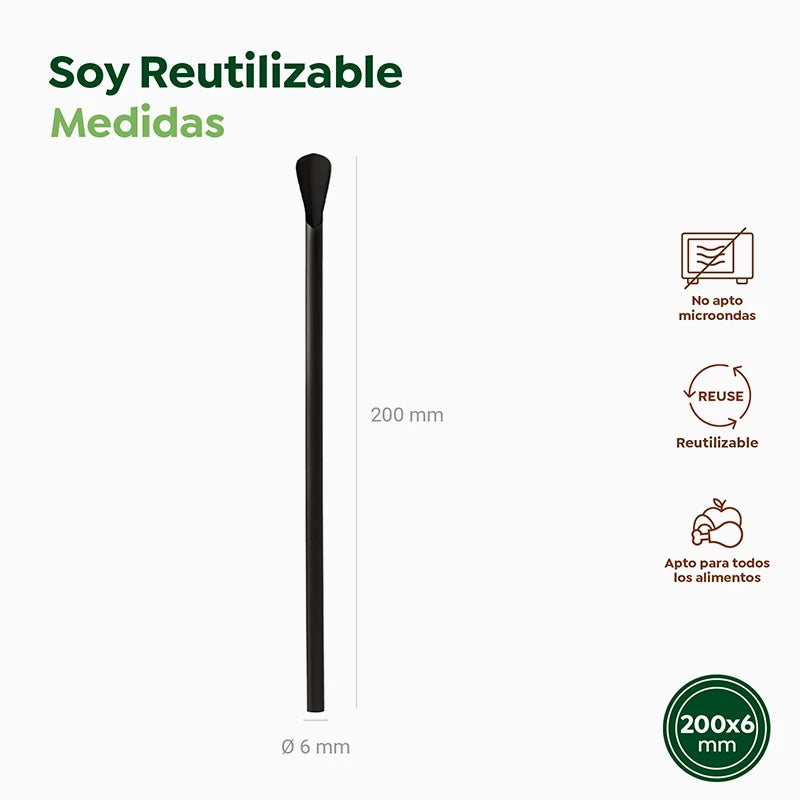 Pajita Cuchara Plástico PP Reutilizable 20 cm Negro (100 uds)