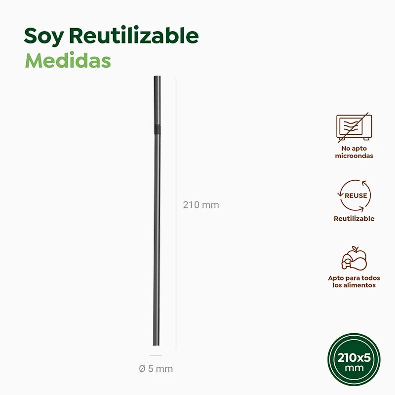 Pajita Flexible Plástico PP Reutilizable 21 cm Negro (150 uds)
