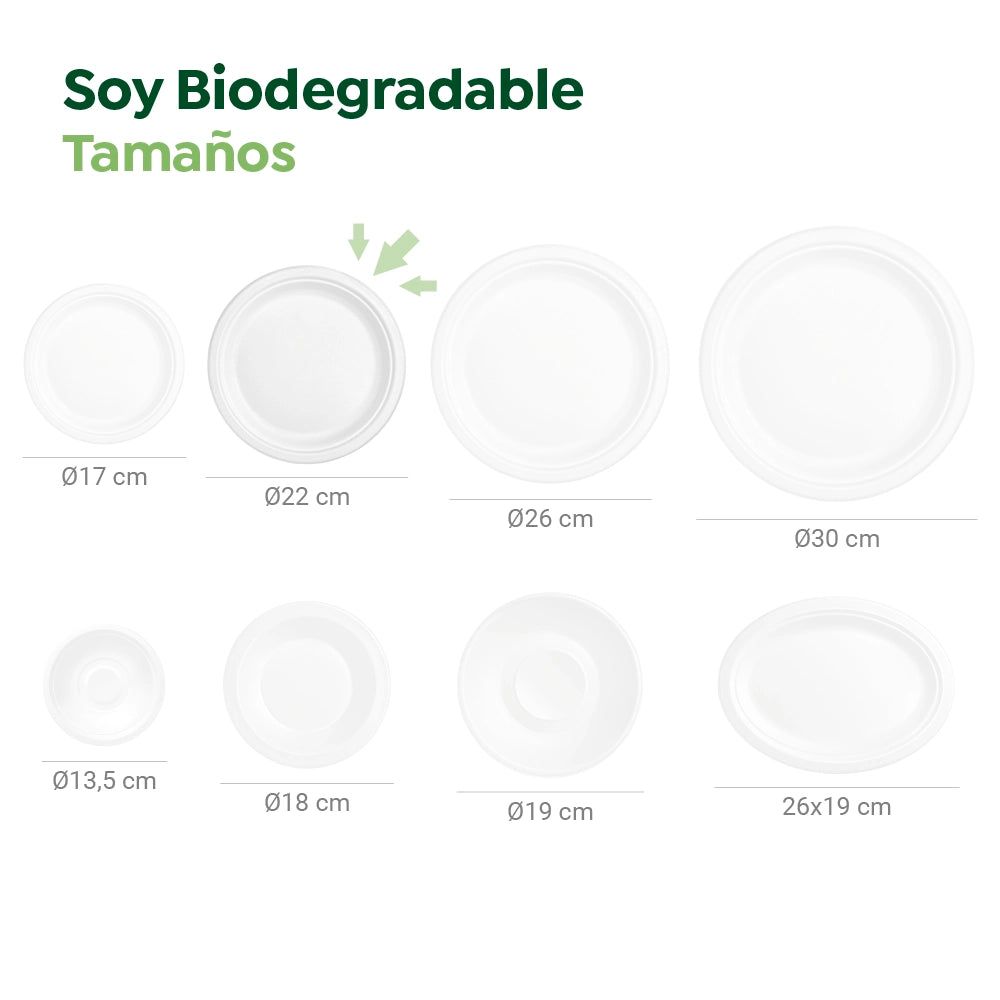 Plato Caña de Azúcar Llano Redondo Ø22 cm Blanco 500 Unidades
