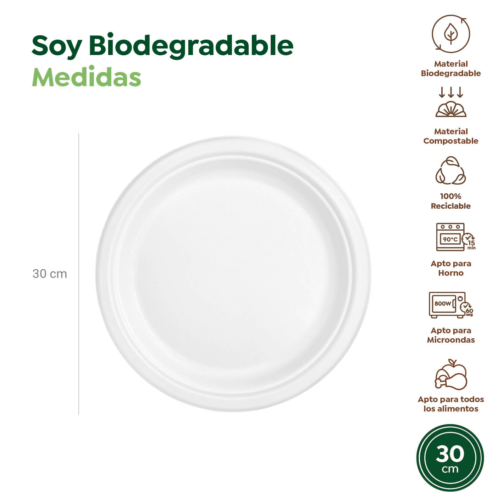 Plato Caña de Azúcar Llano Redondo Ø30 cm Blanco 25 uds