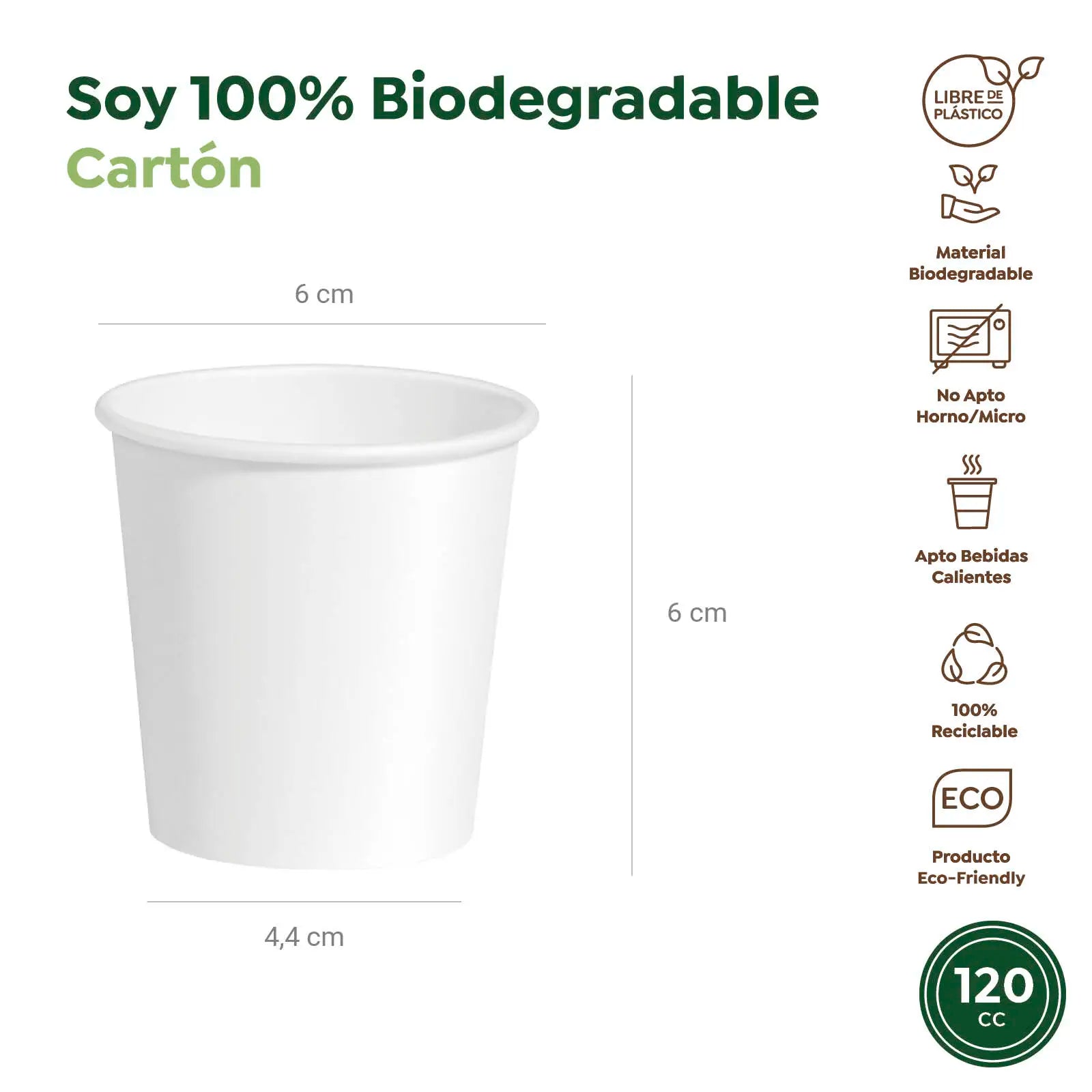 Vaso Biodegradable Cartón 120 cc Blanco Take Away 900 uds