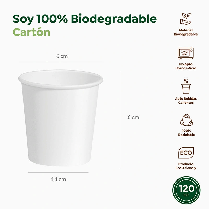 Vaso Cartón + PE 120 cc Blanco Take Away (1000 uds)