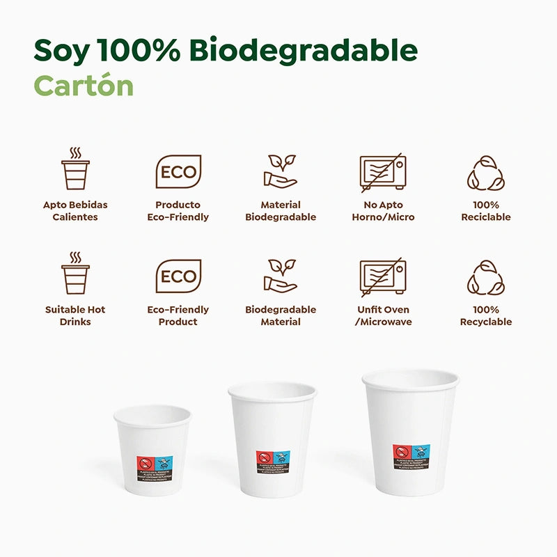 Vaso Cartón + PE Tapa Drink 200 cc Blanco Take Away (50 uds)