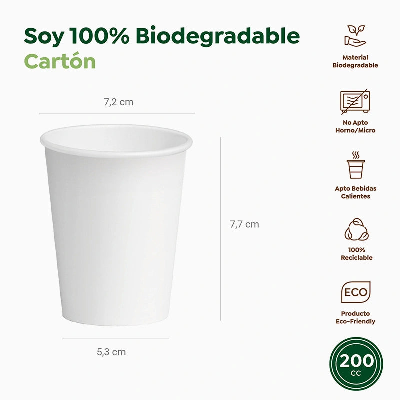 Vaso Cartón + PE 200 cc Blanco Take Away (1000 uds)