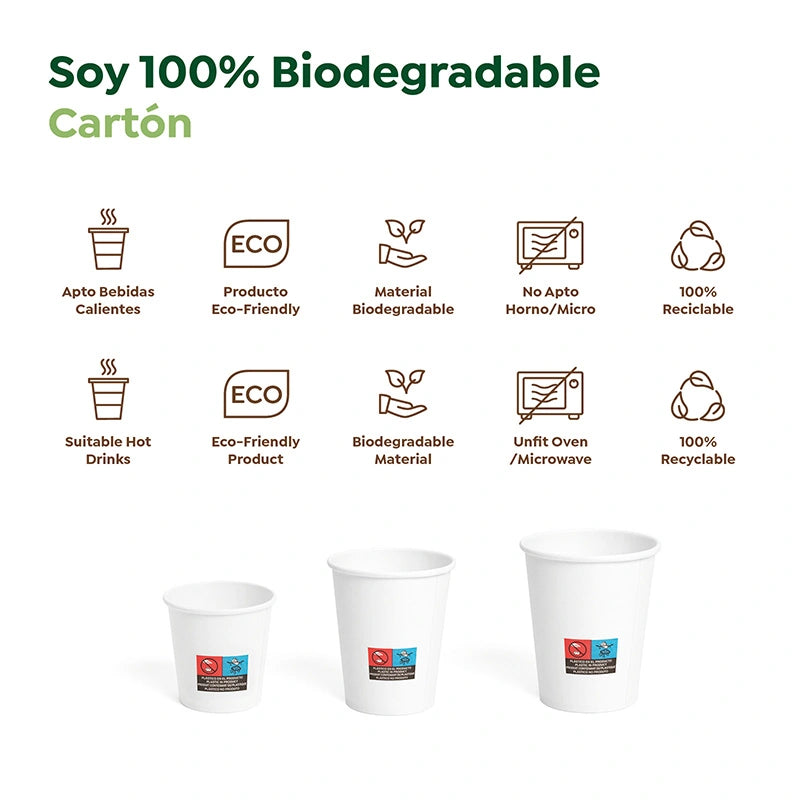 Vaso Cartón + PE 250 cc Blanco Take Away (1000 uds)