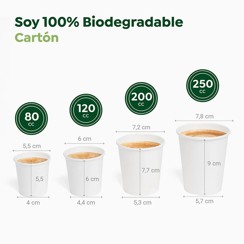 Vaso Biodegradable Cartón 80 cc Blanco Take Away 50 uds