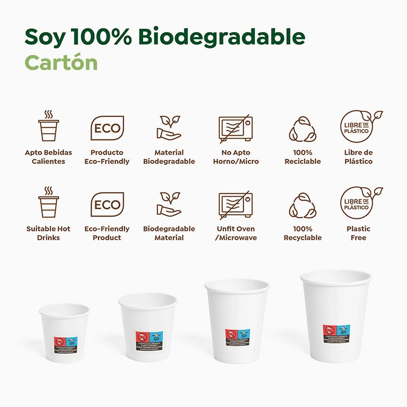 Vaso Biodegradable Cartón 250 cc Blanco Take Away 50 uds