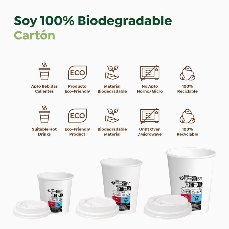 Vaso Cartón + PE Tapa Drink 250 cc Blanco Take Away (500 uds)