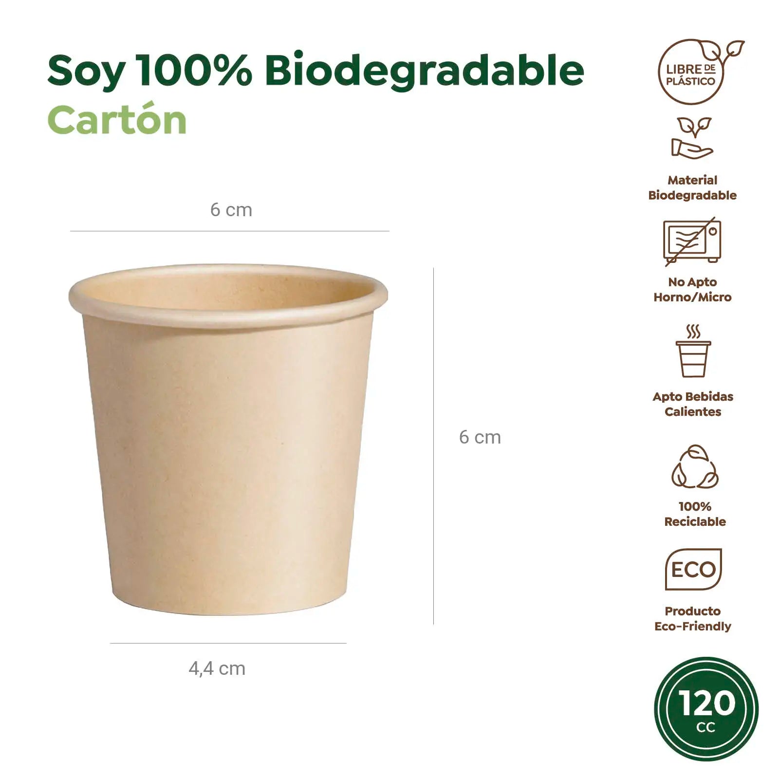 Vaso Biodegradable Cartón 120 cc Kraft Take Away 50 uds
