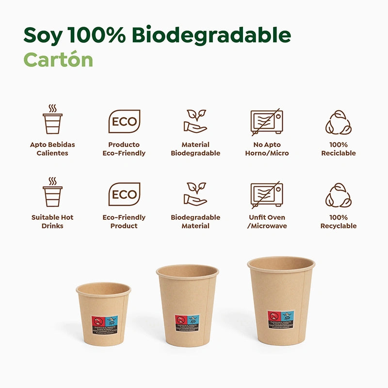 Vaso Cartón + PE Tapa Drink 250 cc kraft Take Away (50 uds)